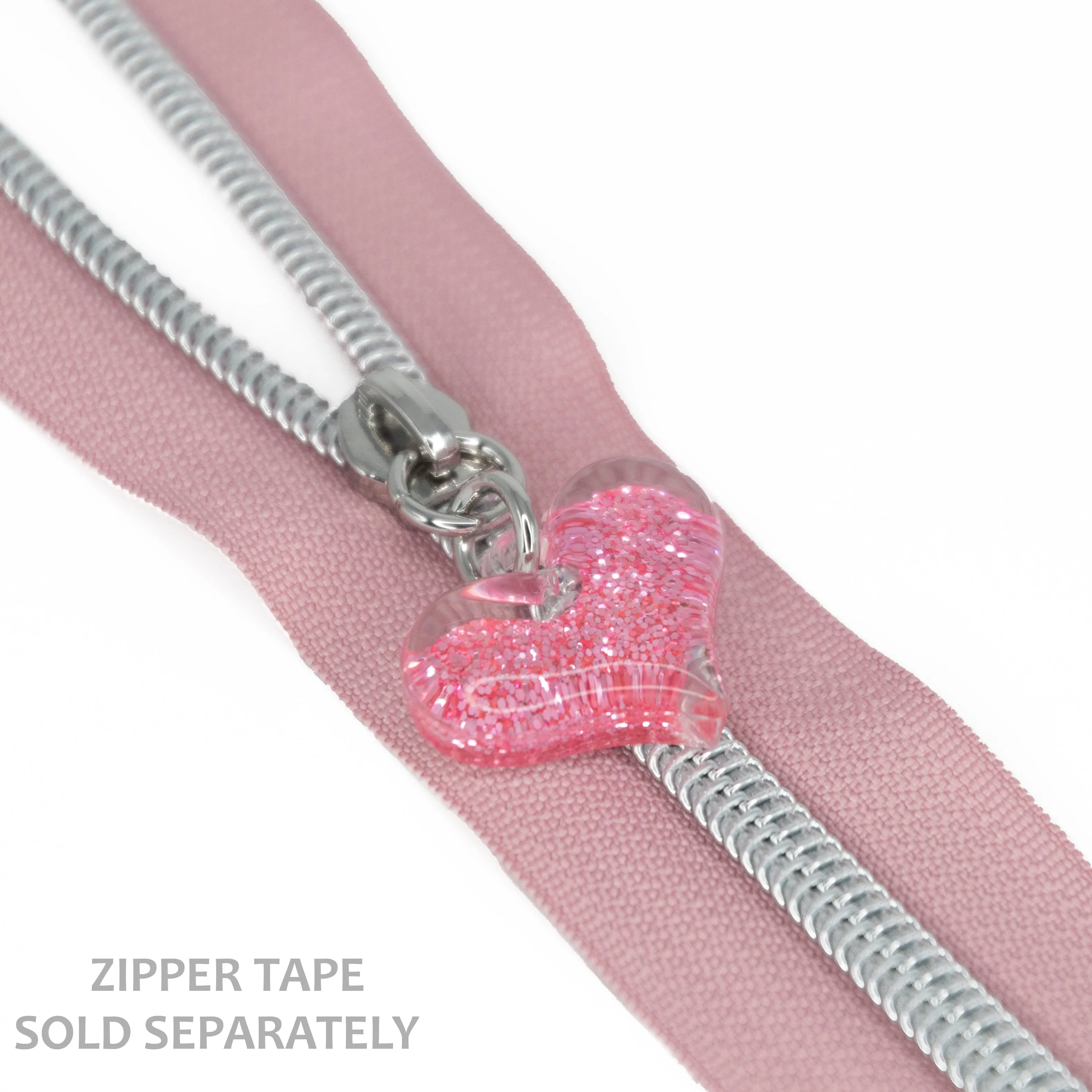 #5 Zipper Pulls - Pink Glittery Hearts - Set of 4