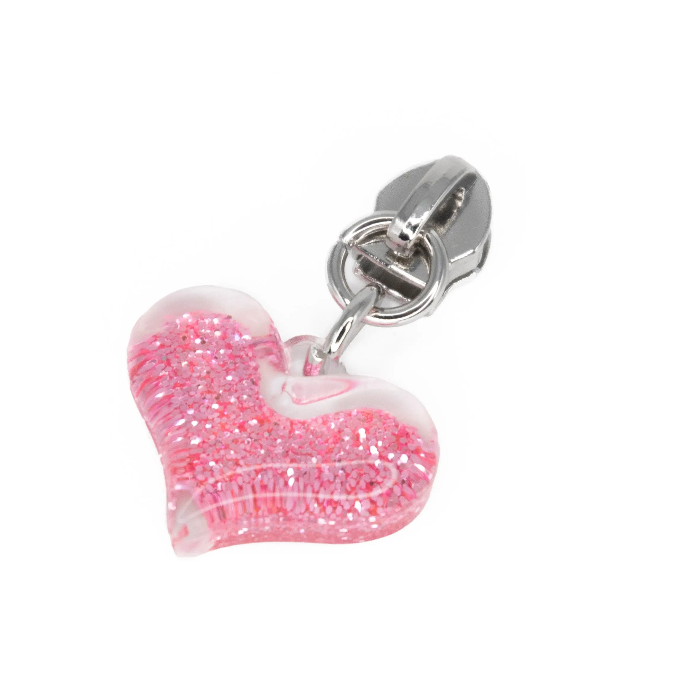 #5 Zipper Pulls - Pink Glittery Hearts - Set of 4