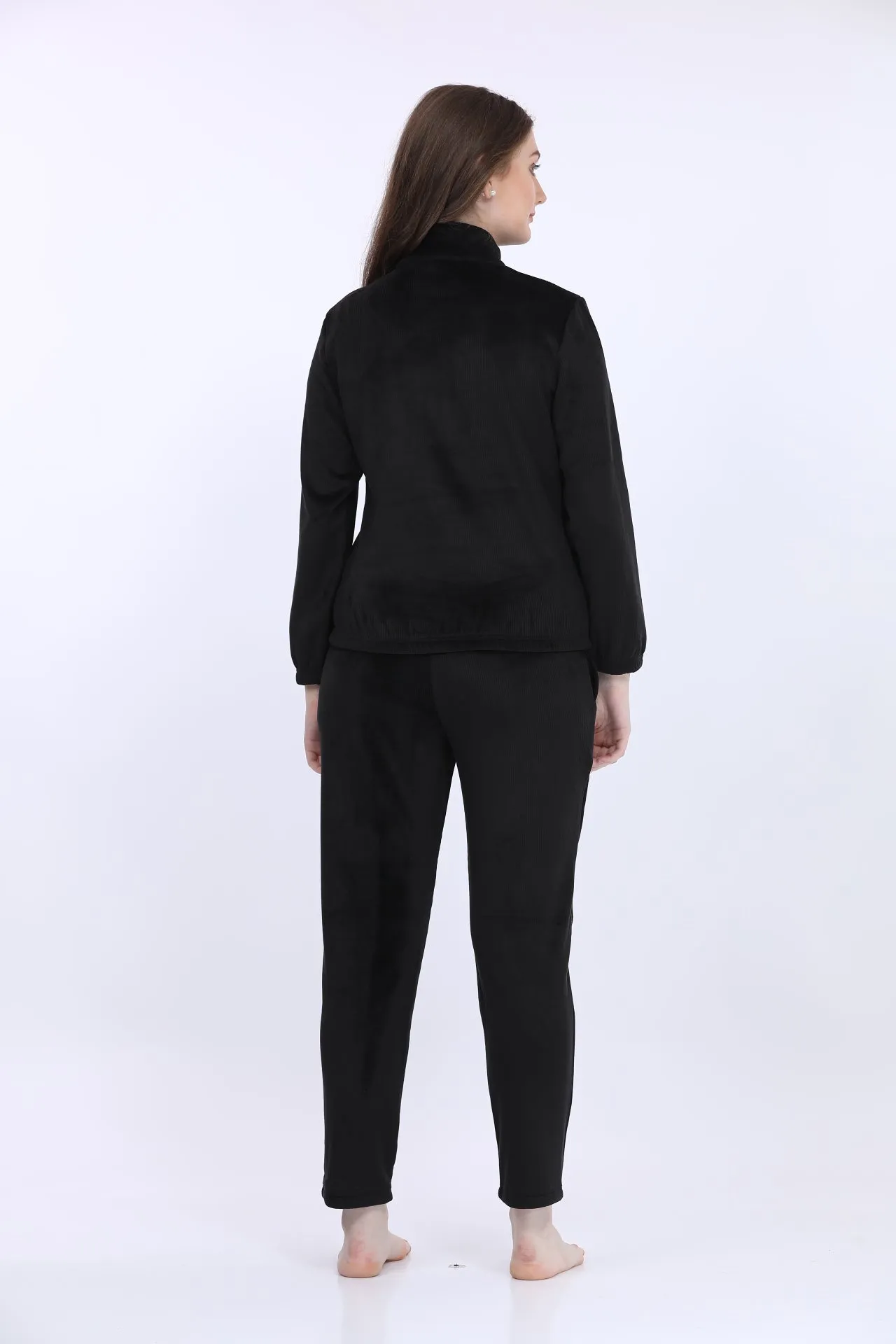 Black Bonded Corduroy Track Suit