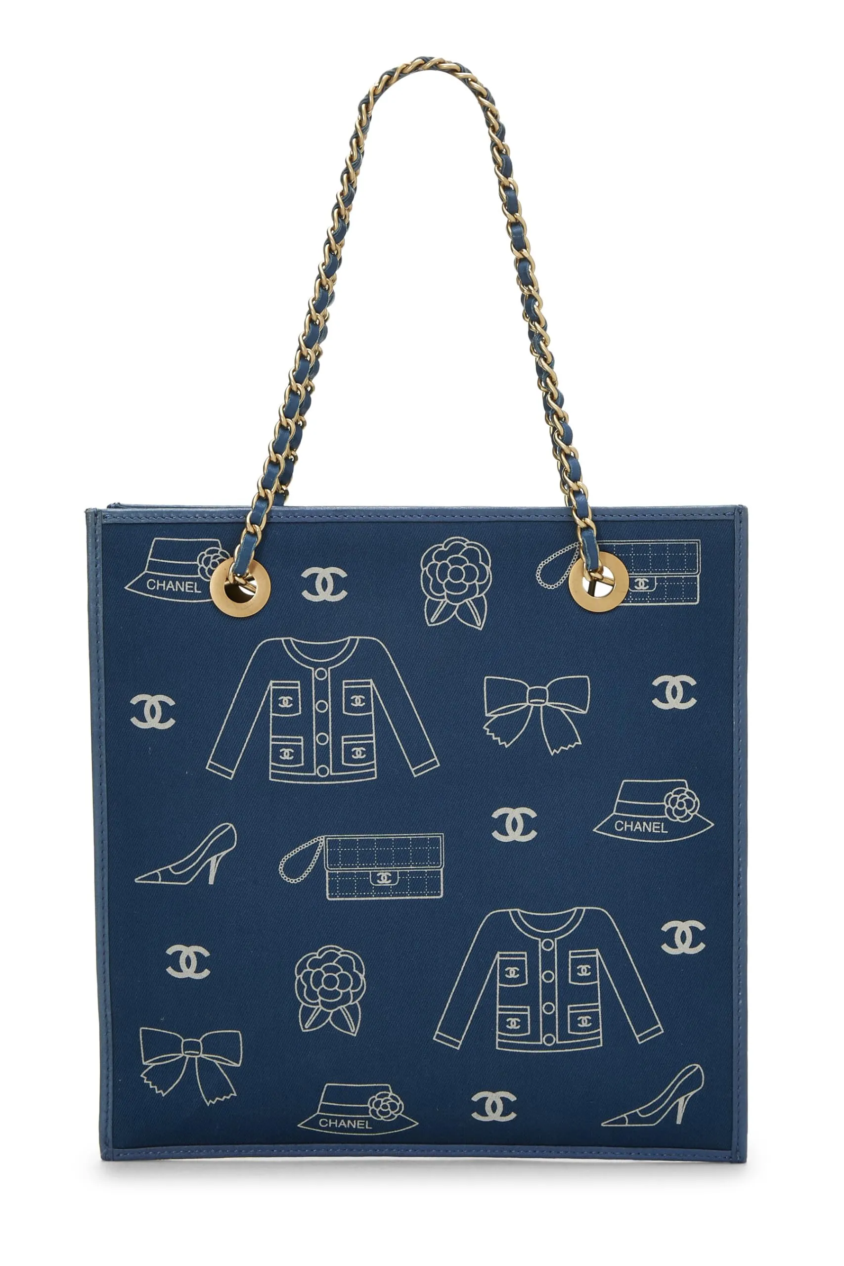 Chanel,  Blue Canvas Icon Print Small, Blue