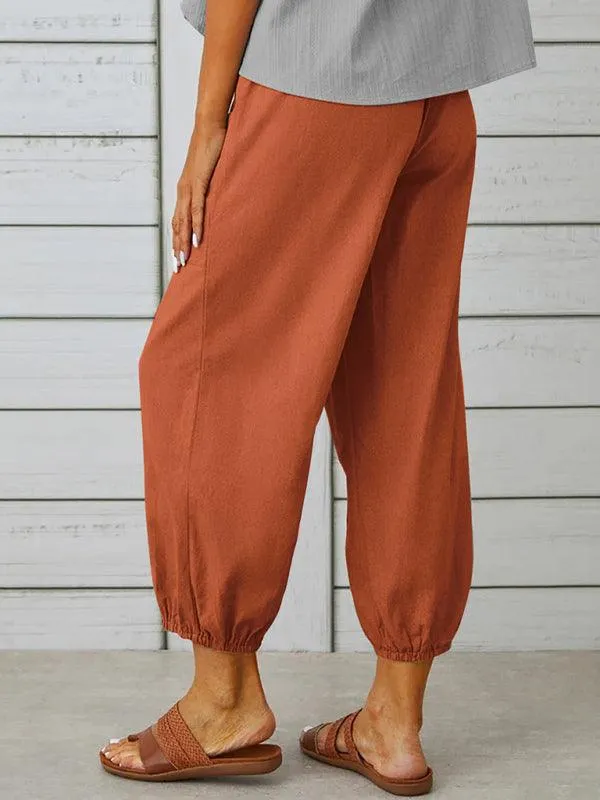 Chic High-Waisted Cotton-Linen Wide Leg Trousers for Women - Effortless Elegance