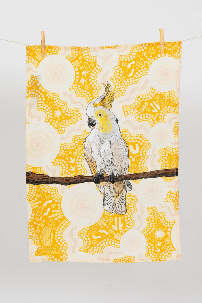 Cockatoo (Djarring) 'Australian Wildlife Conservancy' Linen Blend Tea Towel