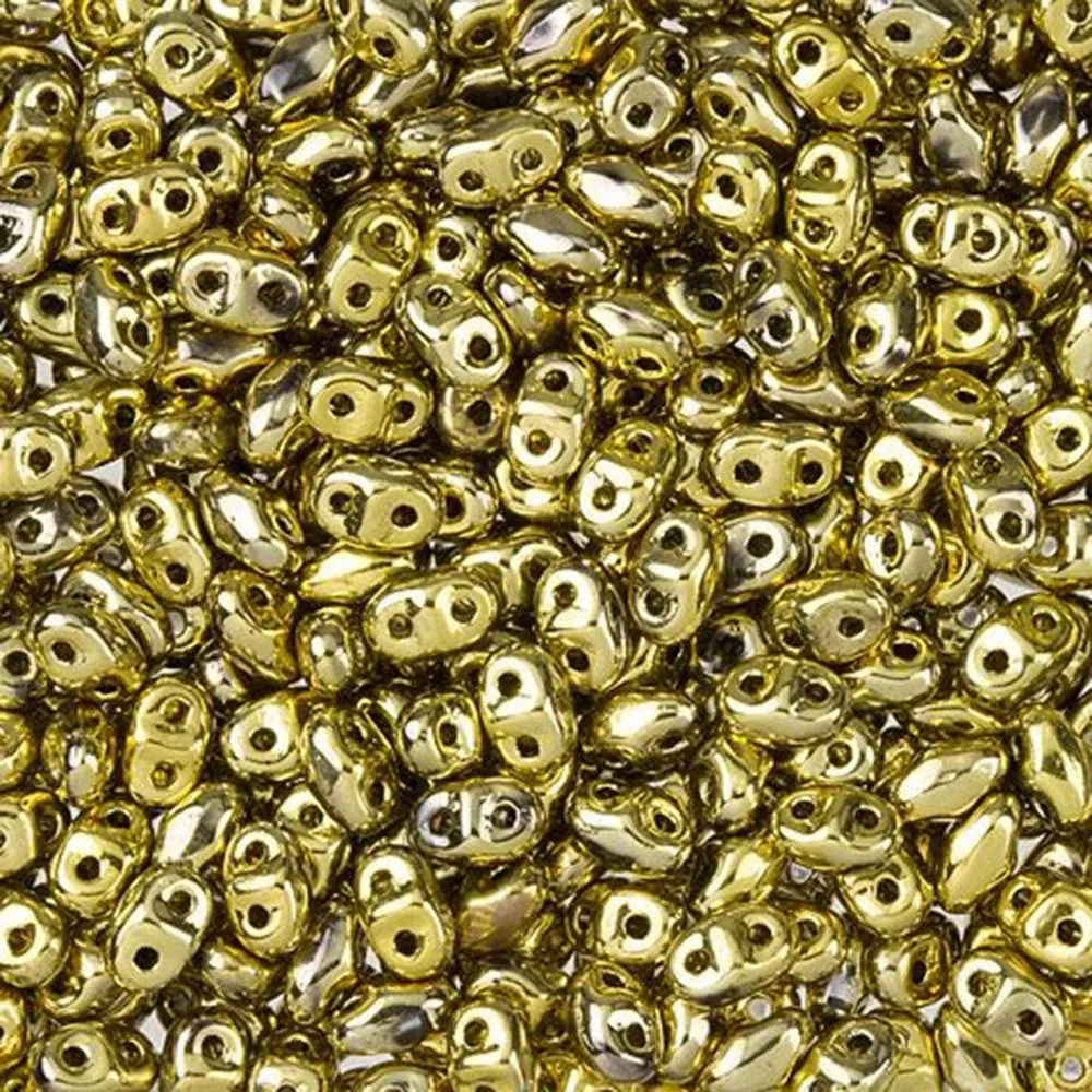 Czech Glass MiniDuo, 2-Hole Beads 2x4mm, Polished Brass  (2.5 Inch Tube)