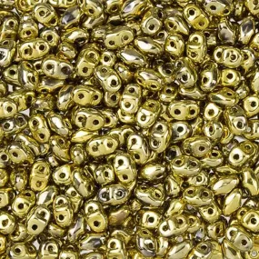 Czech Glass MiniDuo, 2-Hole Beads 2x4mm, Polished Brass  (2.5 Inch Tube)