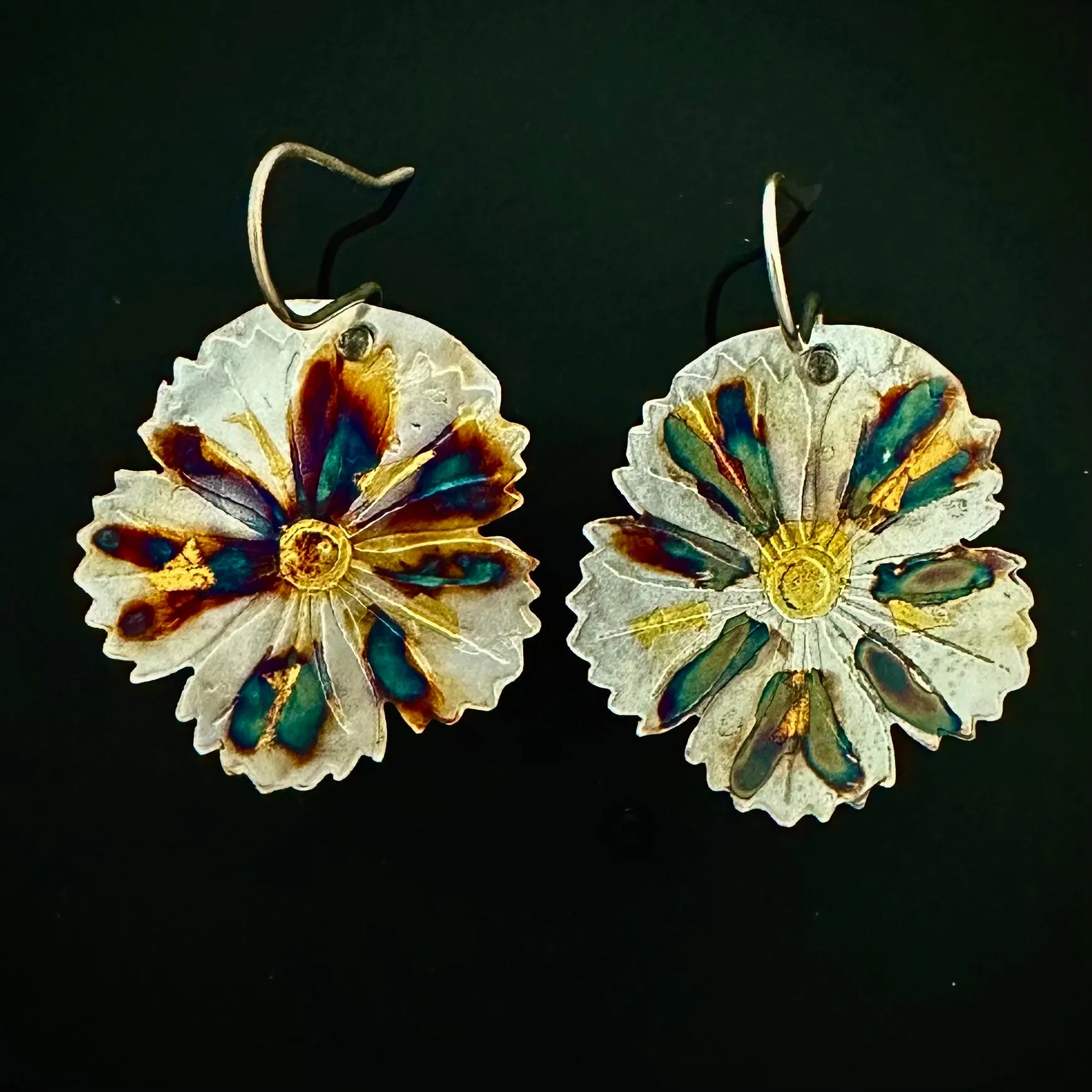 Etched Flower Earrings With Feathery Petals