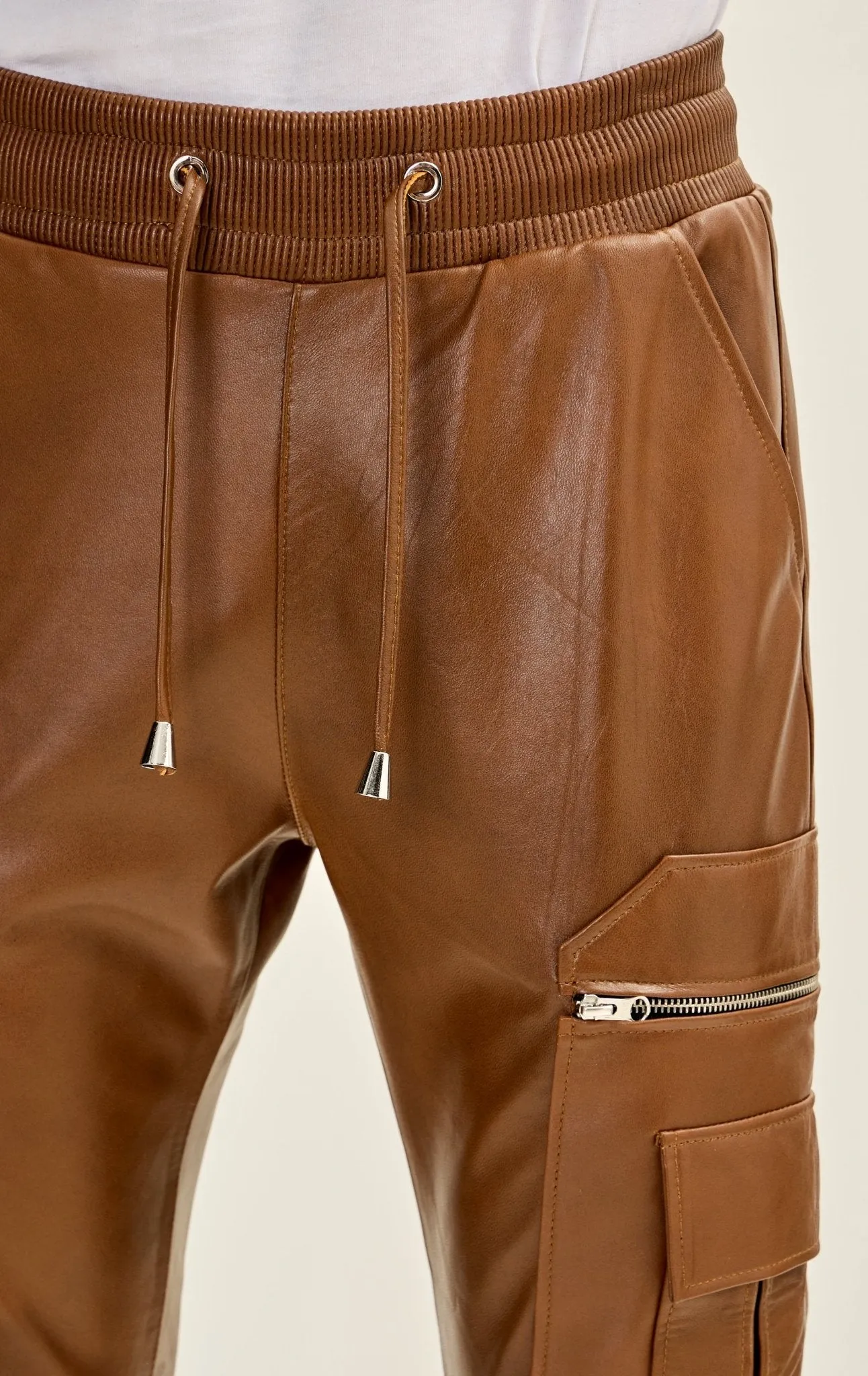 Genuine Leather Destination Joggers - Brown