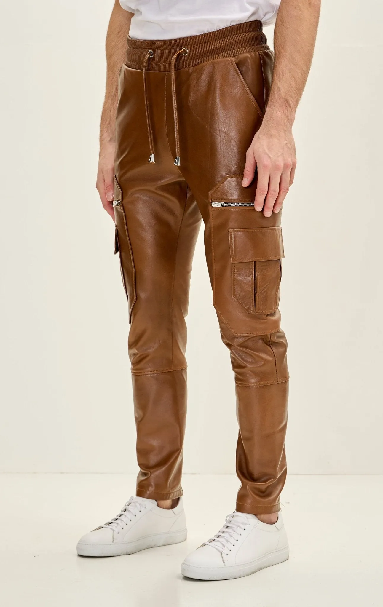 Genuine Leather Destination Joggers - Brown
