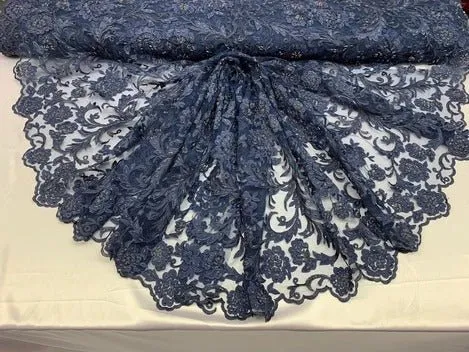 Hand Beaded Lace Fabric - Embroidery Floral Lace With Sequins And Flowers
