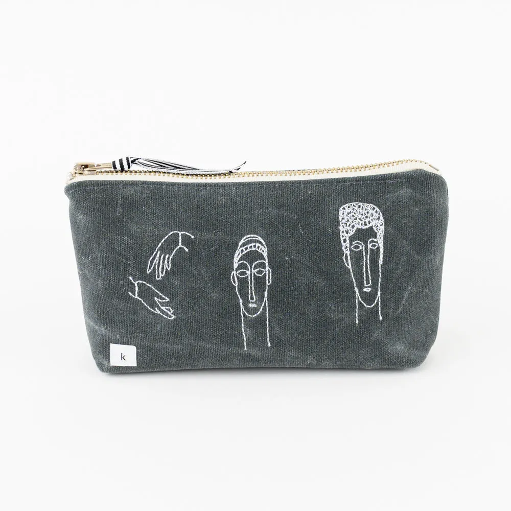 k studio embroidered faces pouch