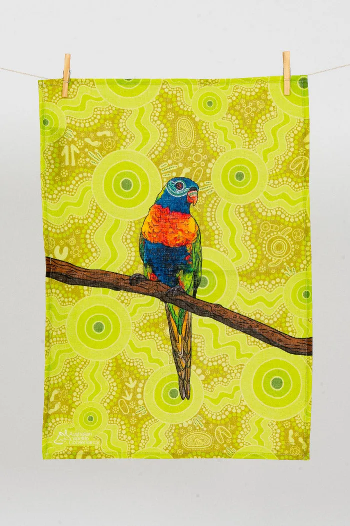 Lorikeet 'Australian Wildlife Conservancy' Linen Blend Tea Towel