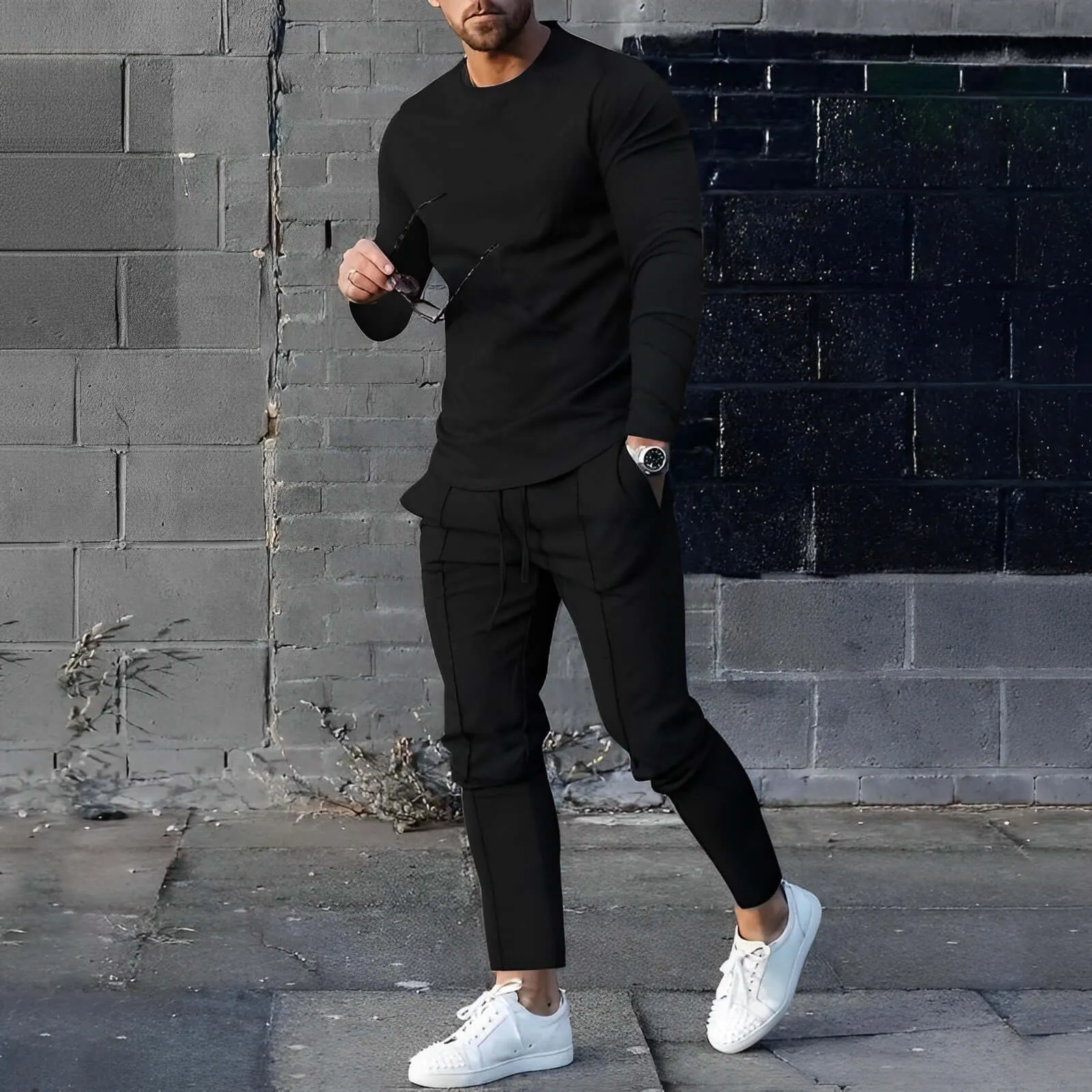 Men's Slim Fit Cotton Blend Sweatshirt & Joggers Set