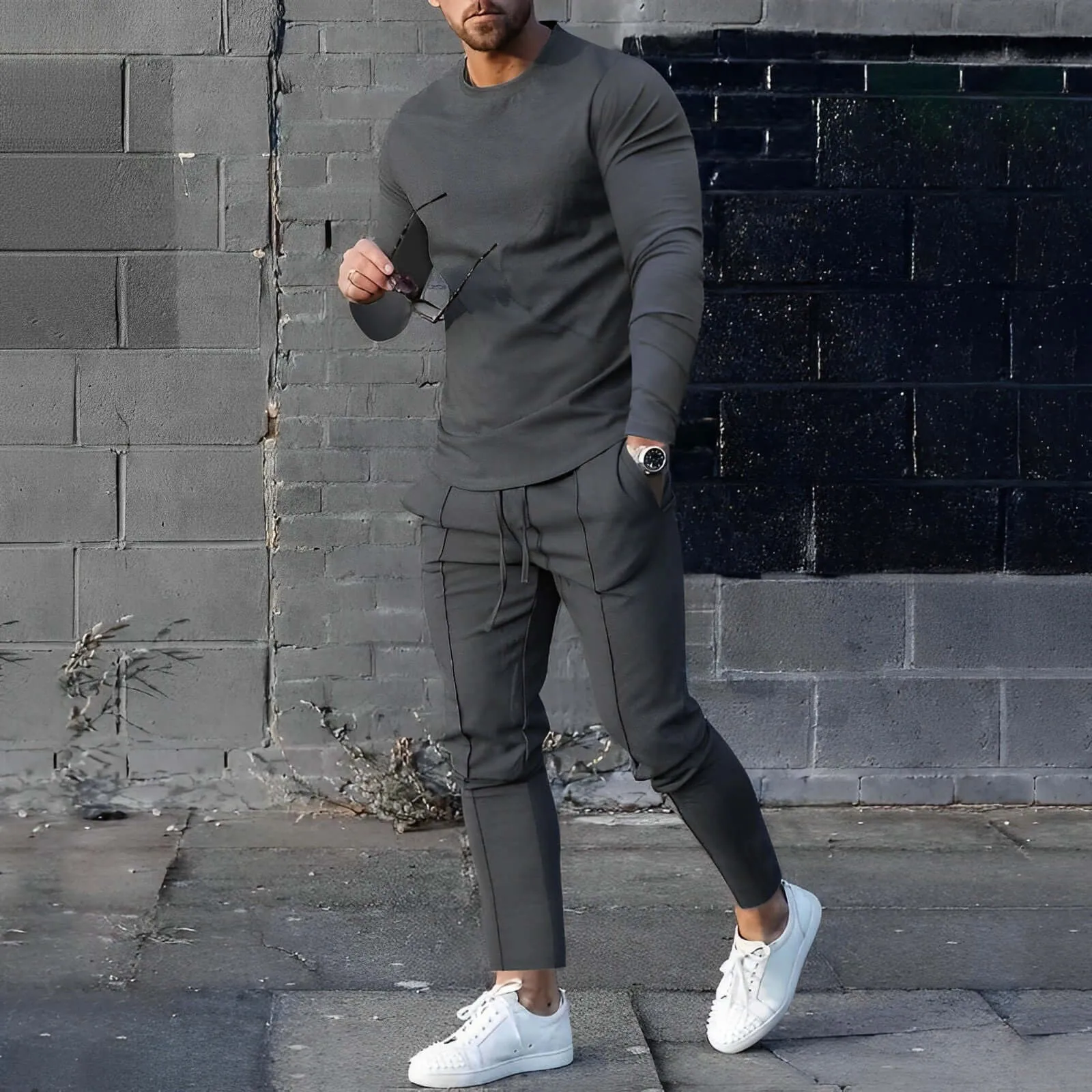 Men's Slim Fit Cotton Blend Sweatshirt & Joggers Set