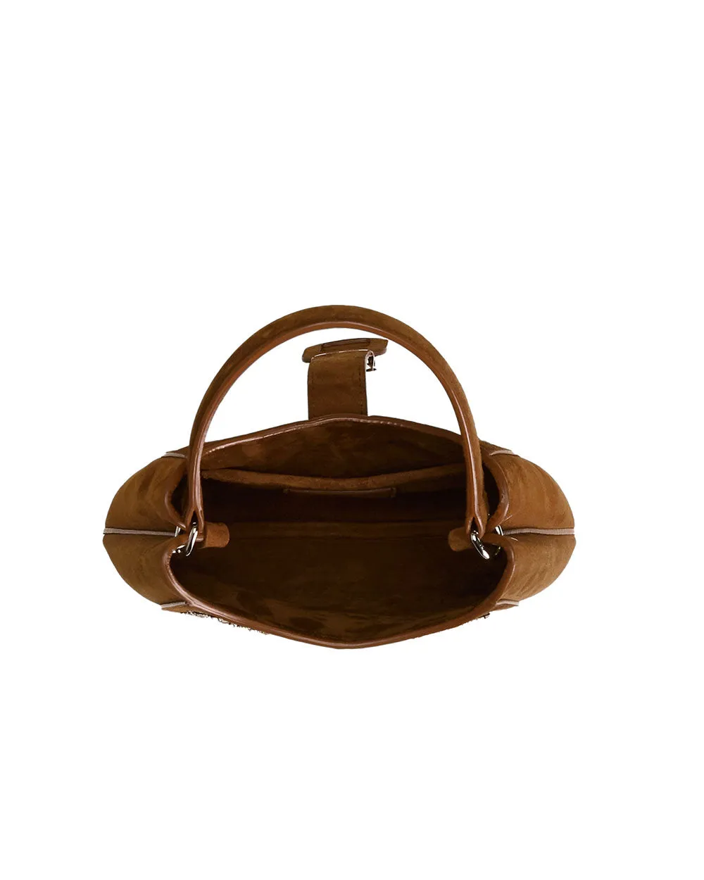 Mini Welington Embroidered Suede Hobo Bag in Nutmeg