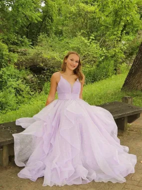Stunning Shining Spaghetti Straps Tulle Prom Dresses A-line Tiered Evening Gowns PD500