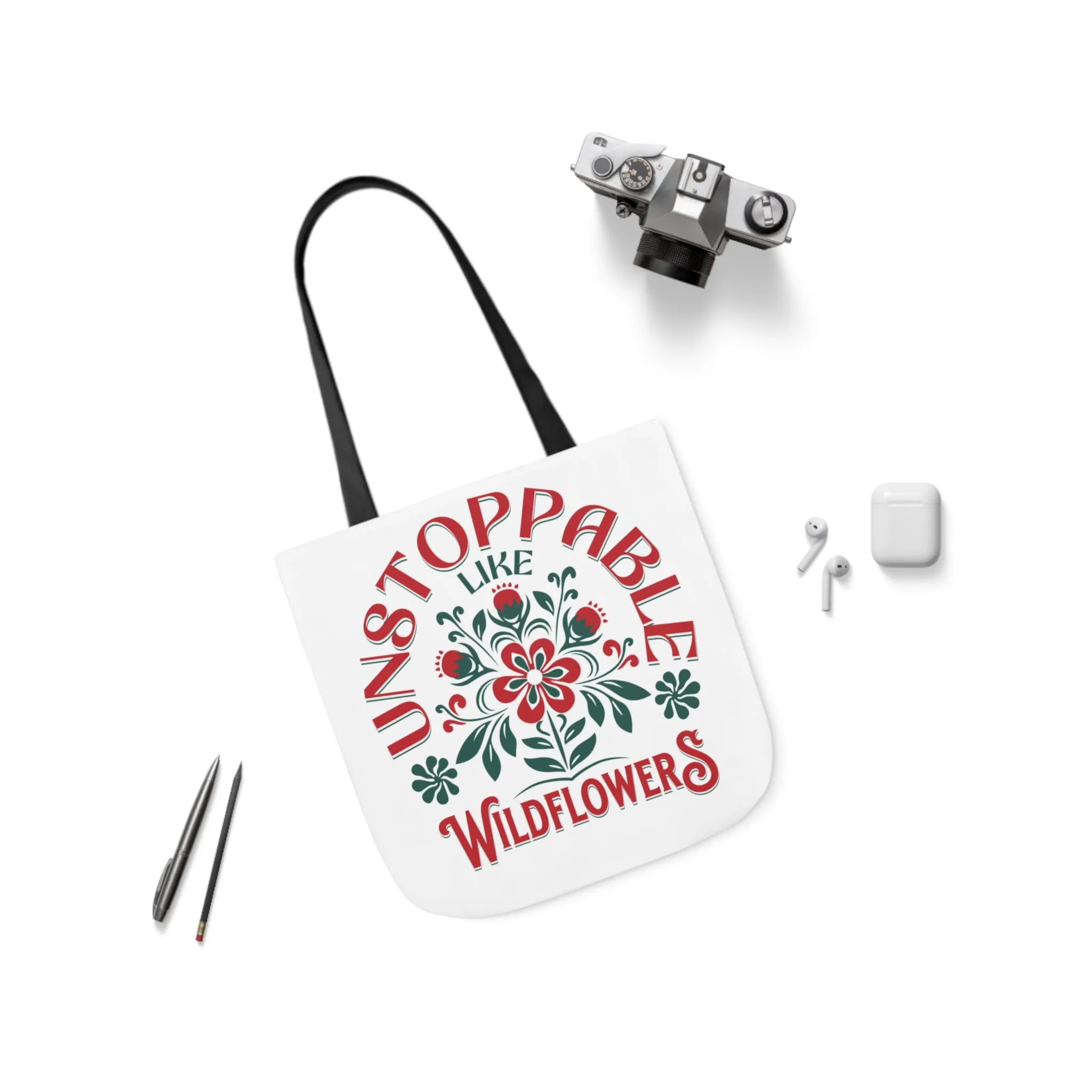 Unstoppable Wildflowers Canvas Tote Bag with Colorful Straps