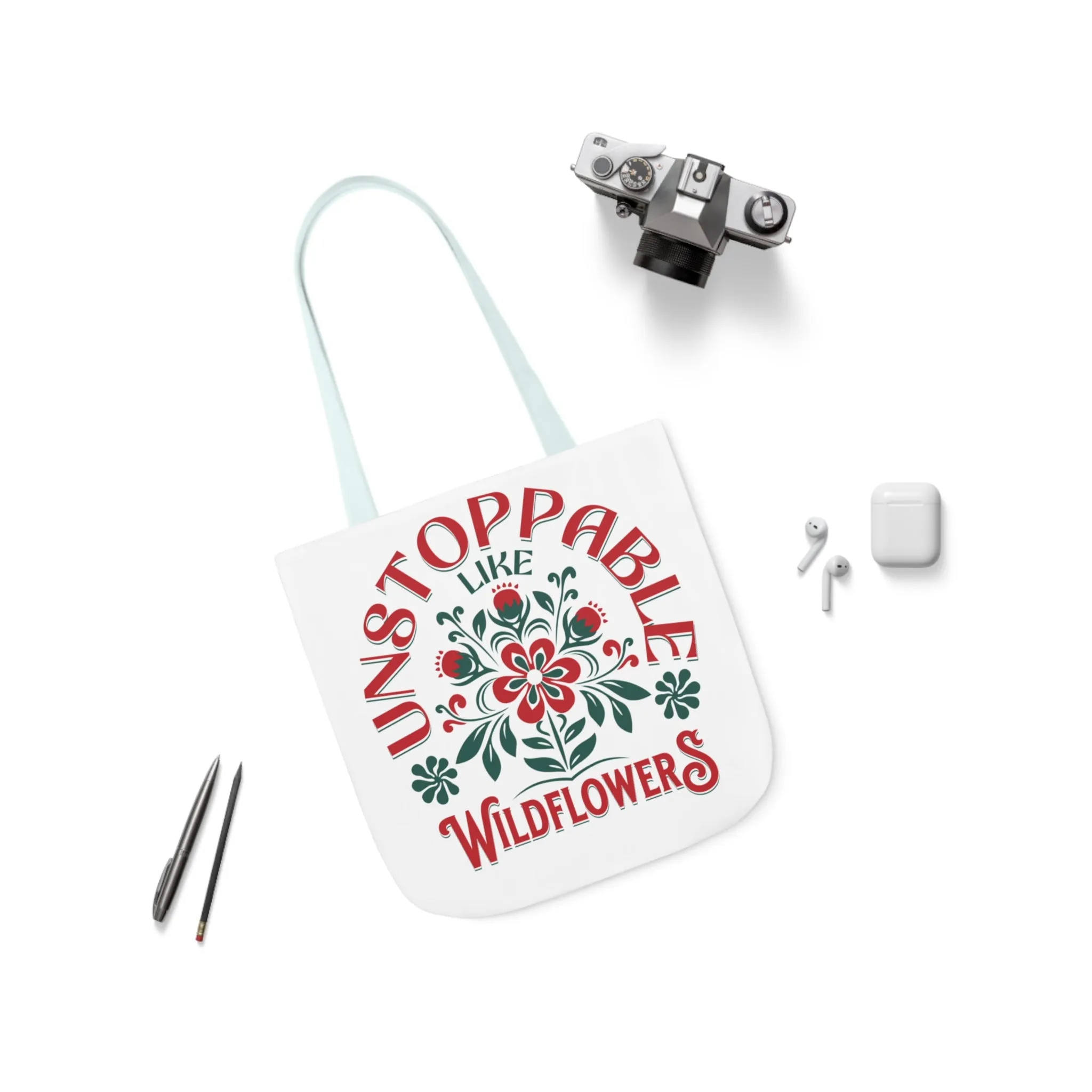 Unstoppable Wildflowers Canvas Tote Bag with Colorful Straps