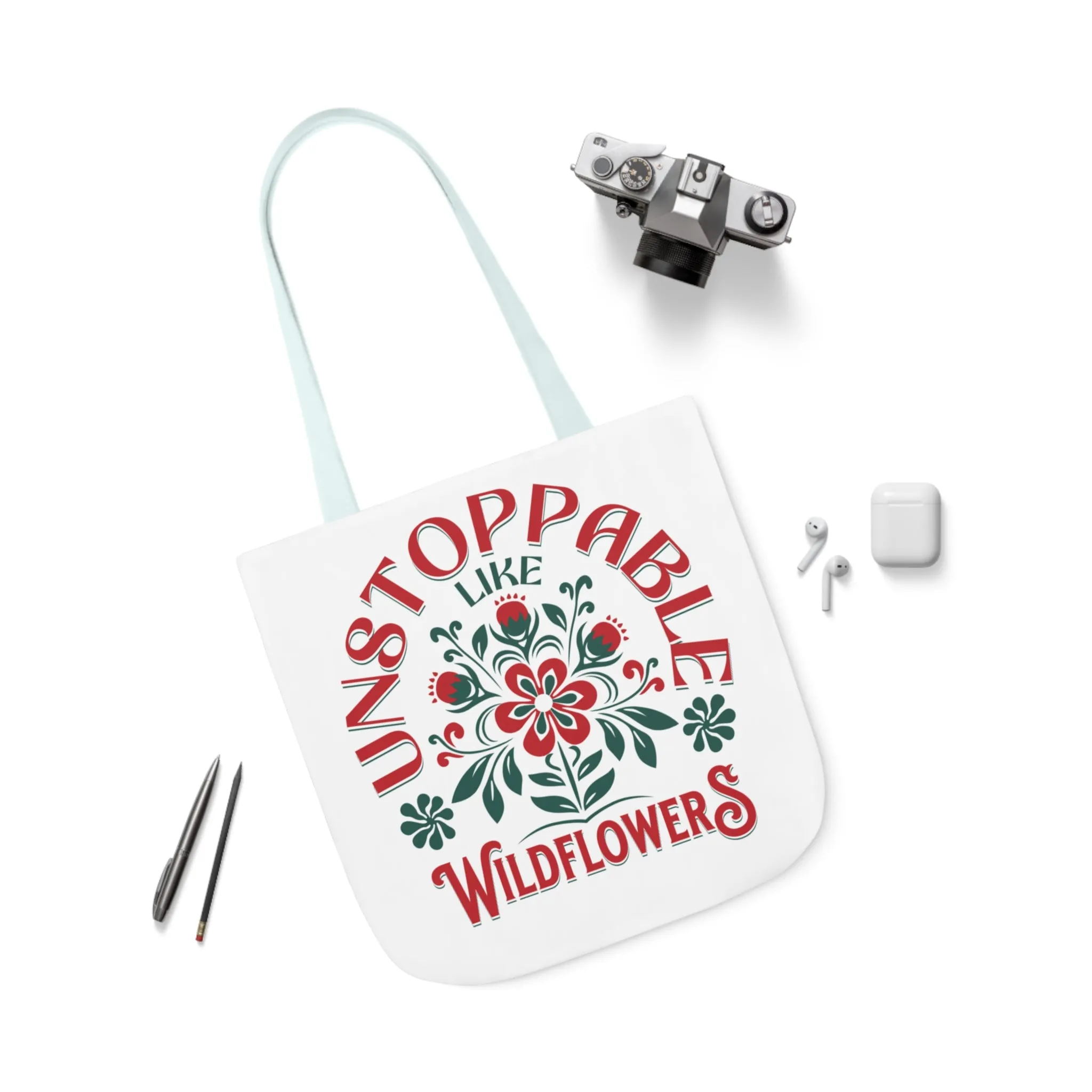 Unstoppable Wildflowers Canvas Tote Bag with Colorful Straps