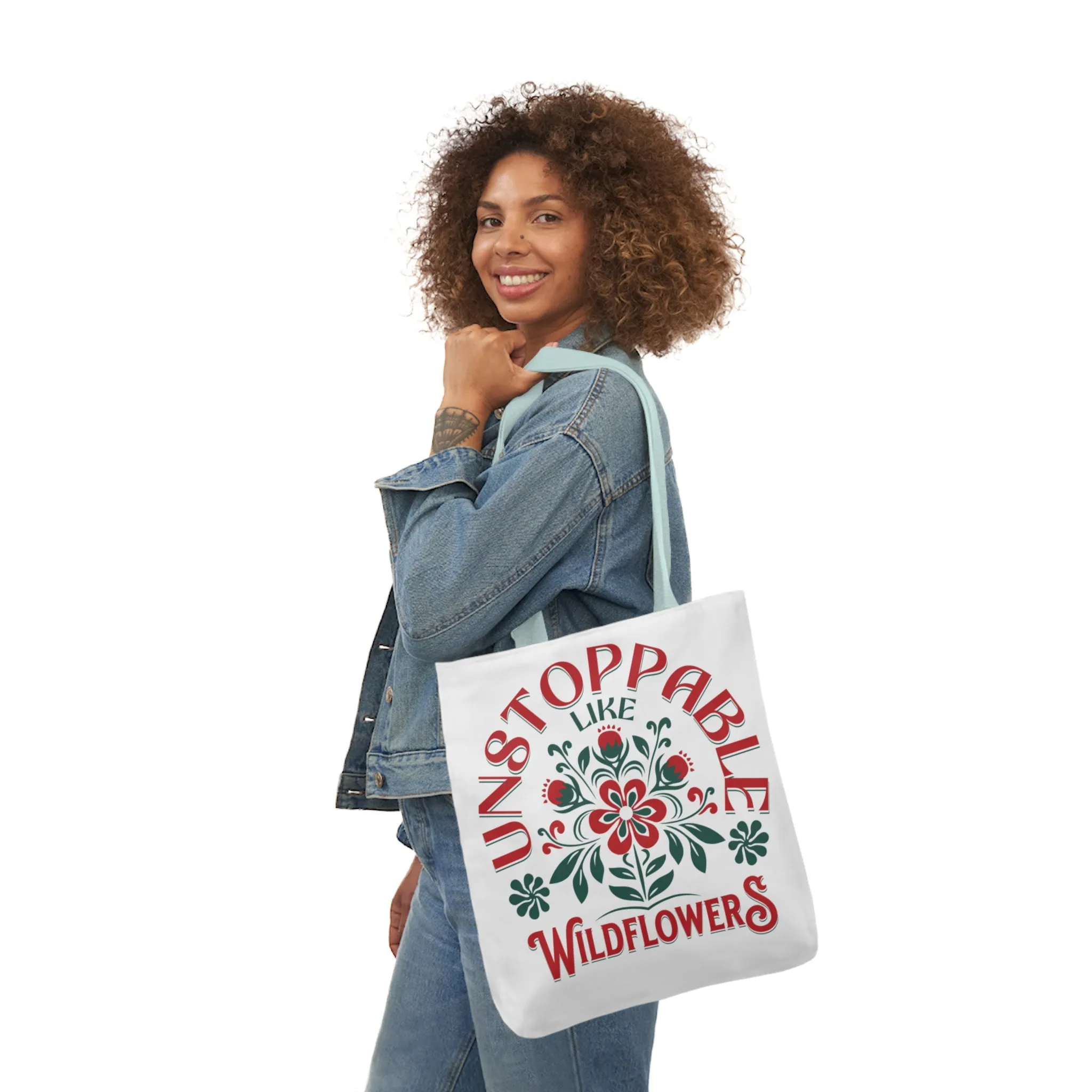 Unstoppable Wildflowers Canvas Tote Bag with Colorful Straps