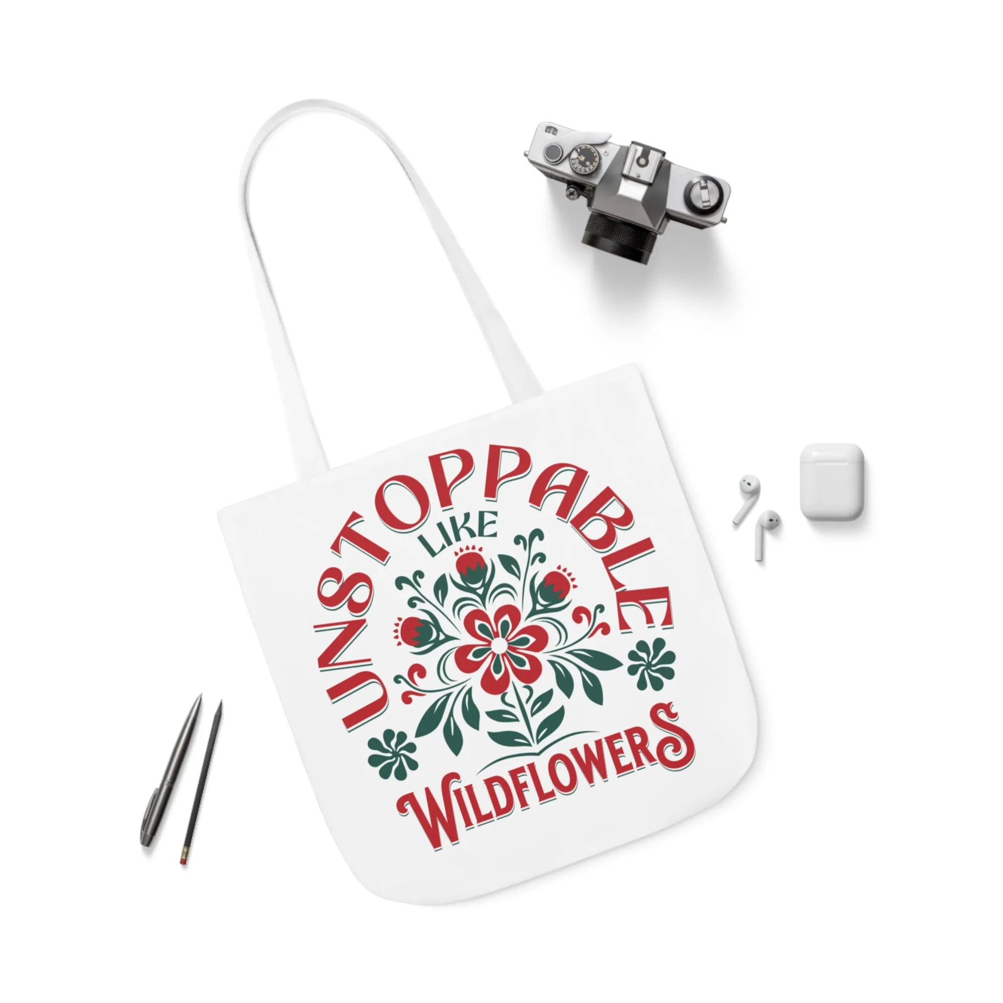 Unstoppable Wildflowers Canvas Tote Bag with Colorful Straps