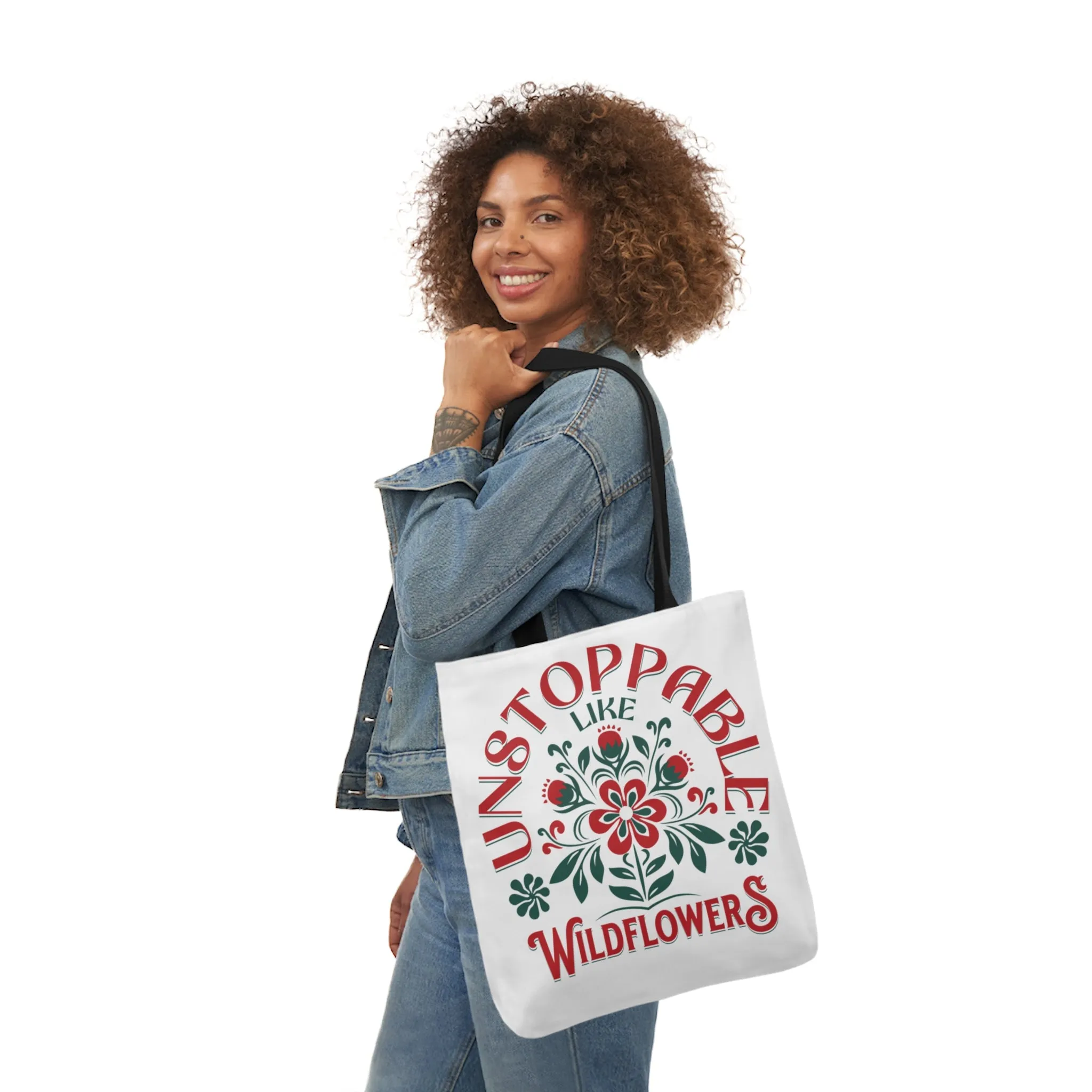 Unstoppable Wildflowers Canvas Tote Bag with Colorful Straps