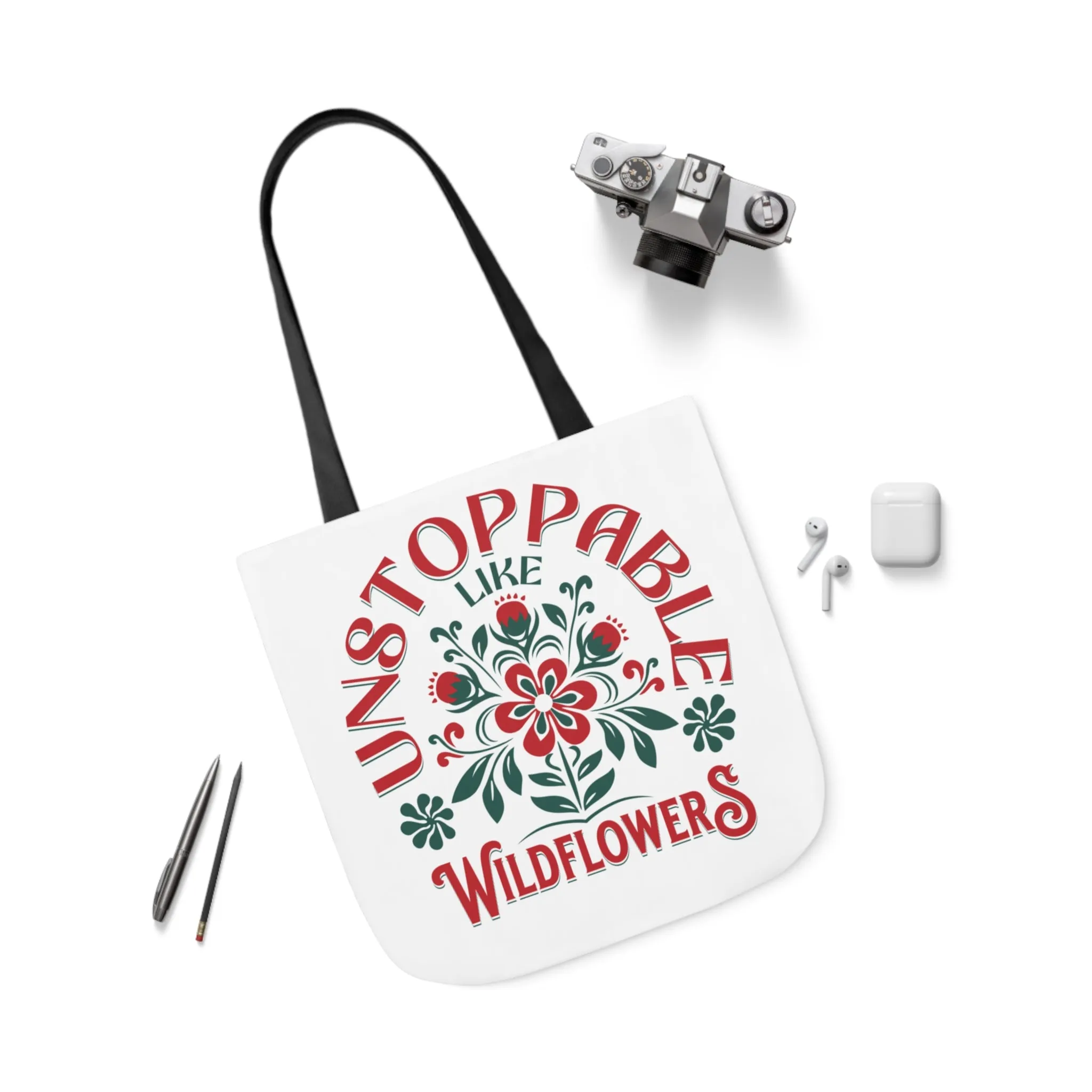 Unstoppable Wildflowers Canvas Tote Bag with Colorful Straps
