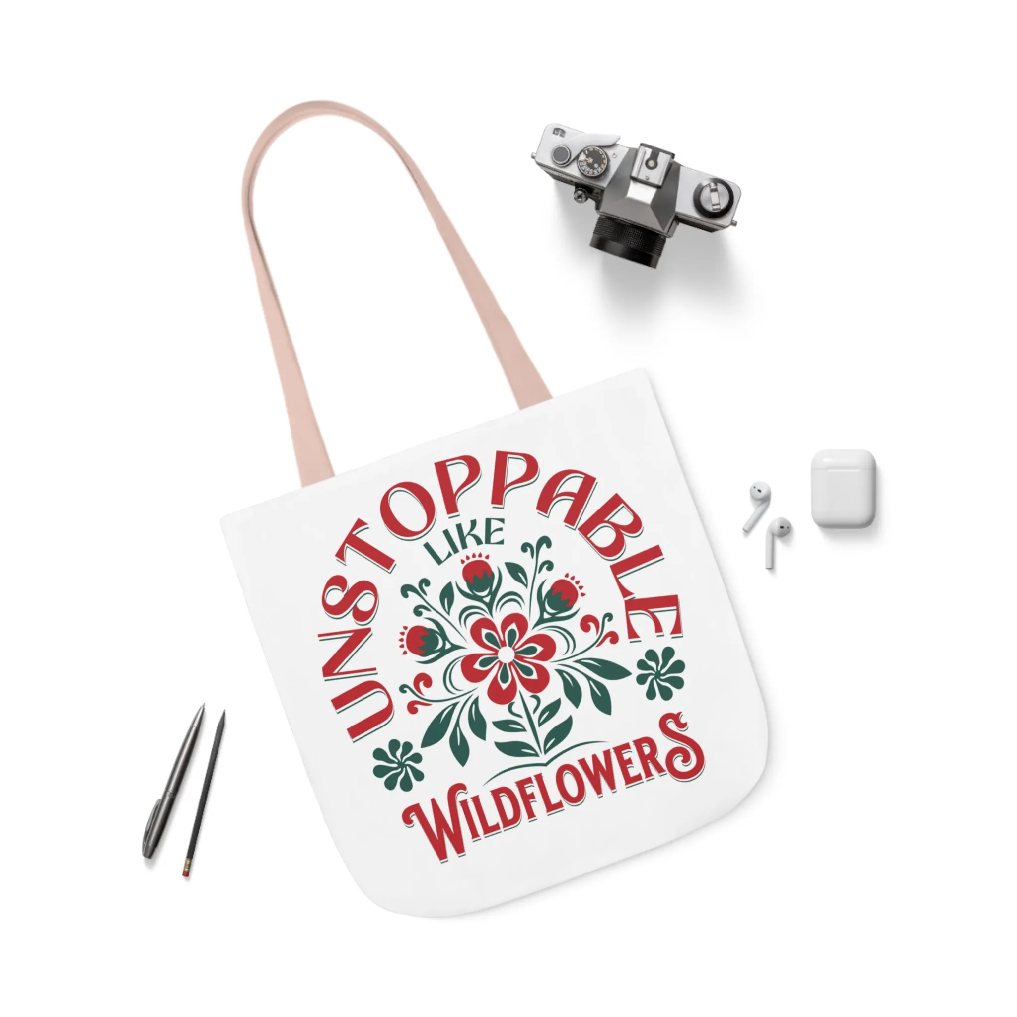Unstoppable Wildflowers Canvas Tote Bag with Colorful Straps
