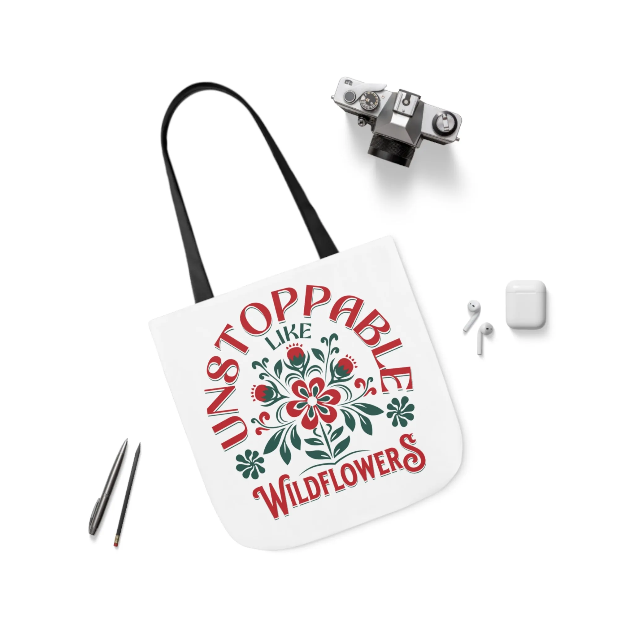 Unstoppable Wildflowers Canvas Tote Bag with Colorful Straps