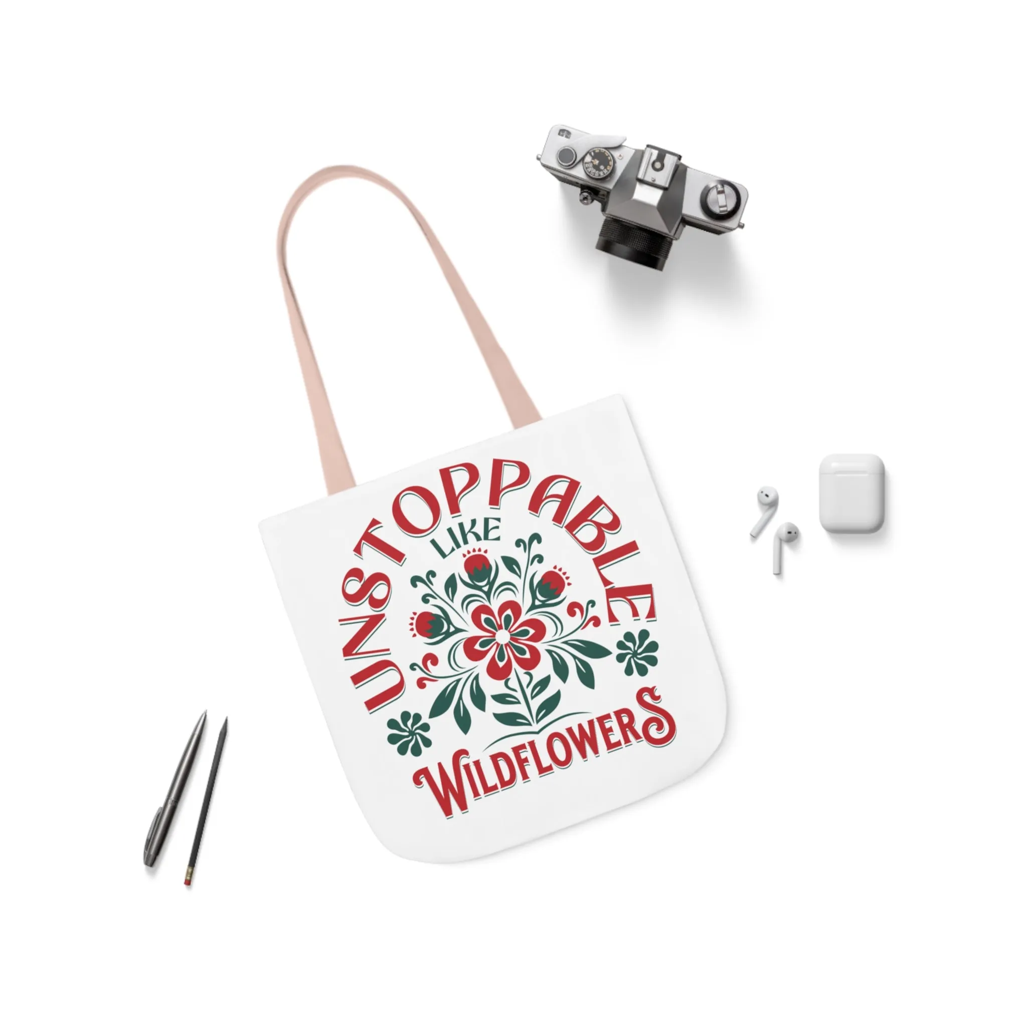 Unstoppable Wildflowers Canvas Tote Bag with Colorful Straps