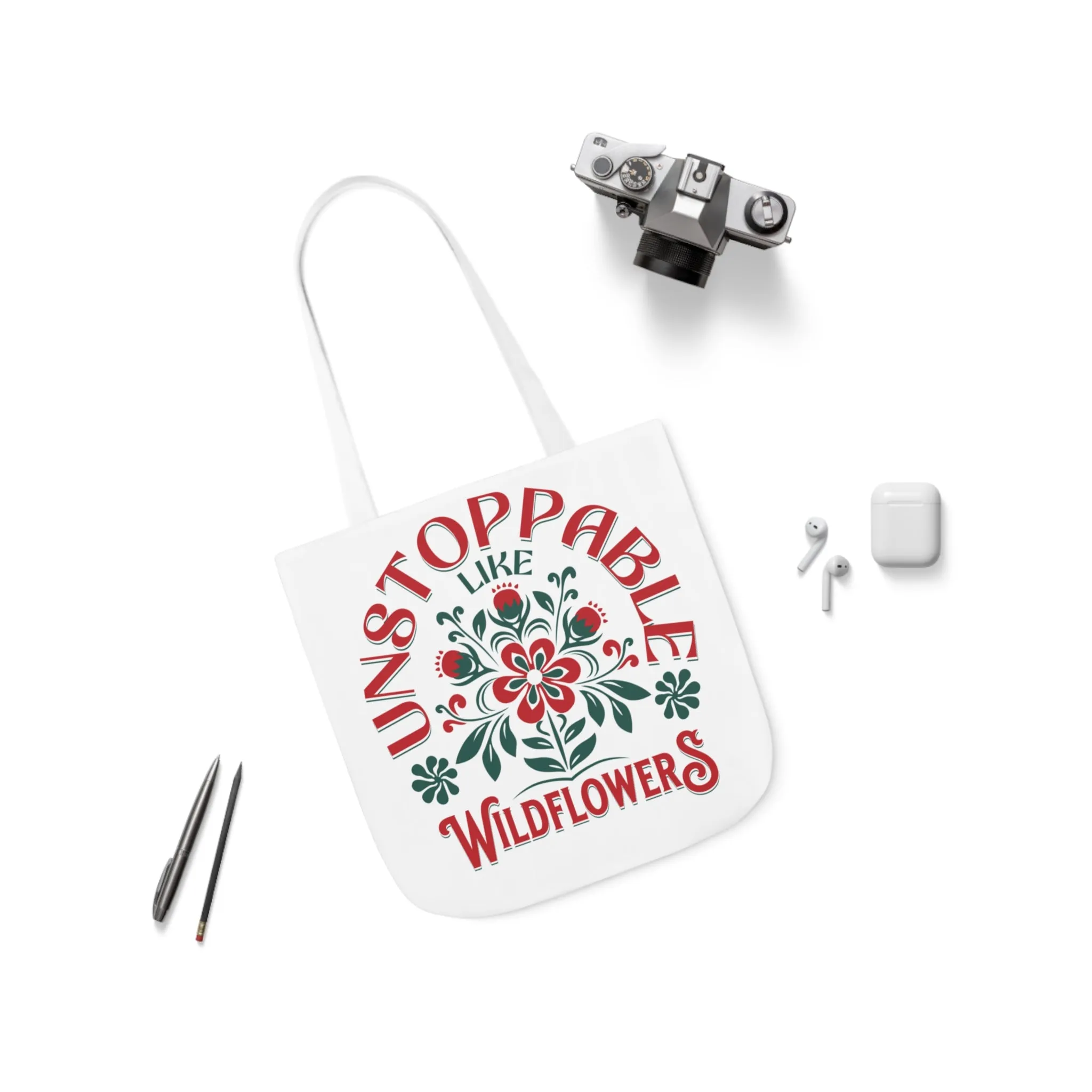 Unstoppable Wildflowers Canvas Tote Bag with Colorful Straps
