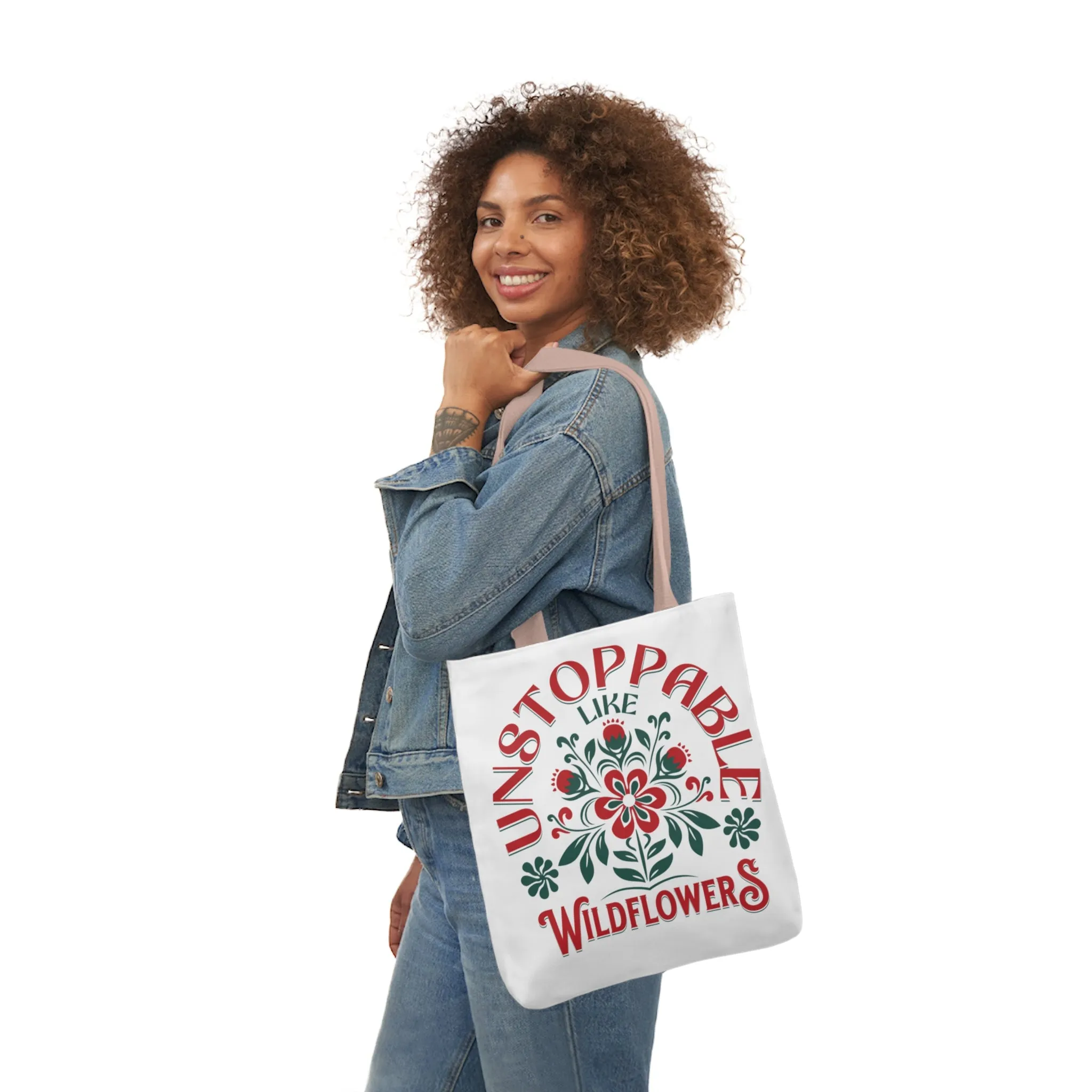 Unstoppable Wildflowers Canvas Tote Bag with Colorful Straps