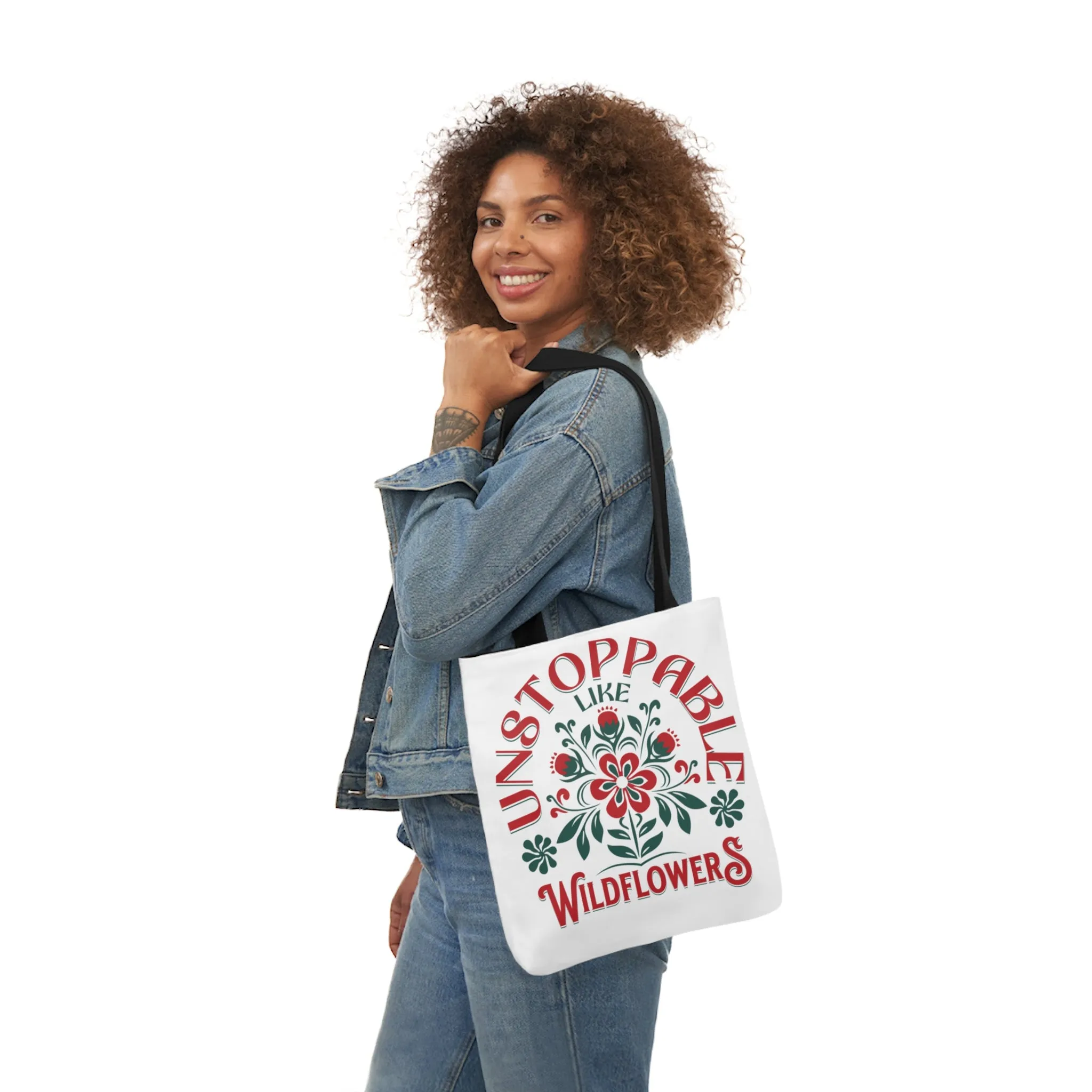 Unstoppable Wildflowers Canvas Tote Bag with Colorful Straps