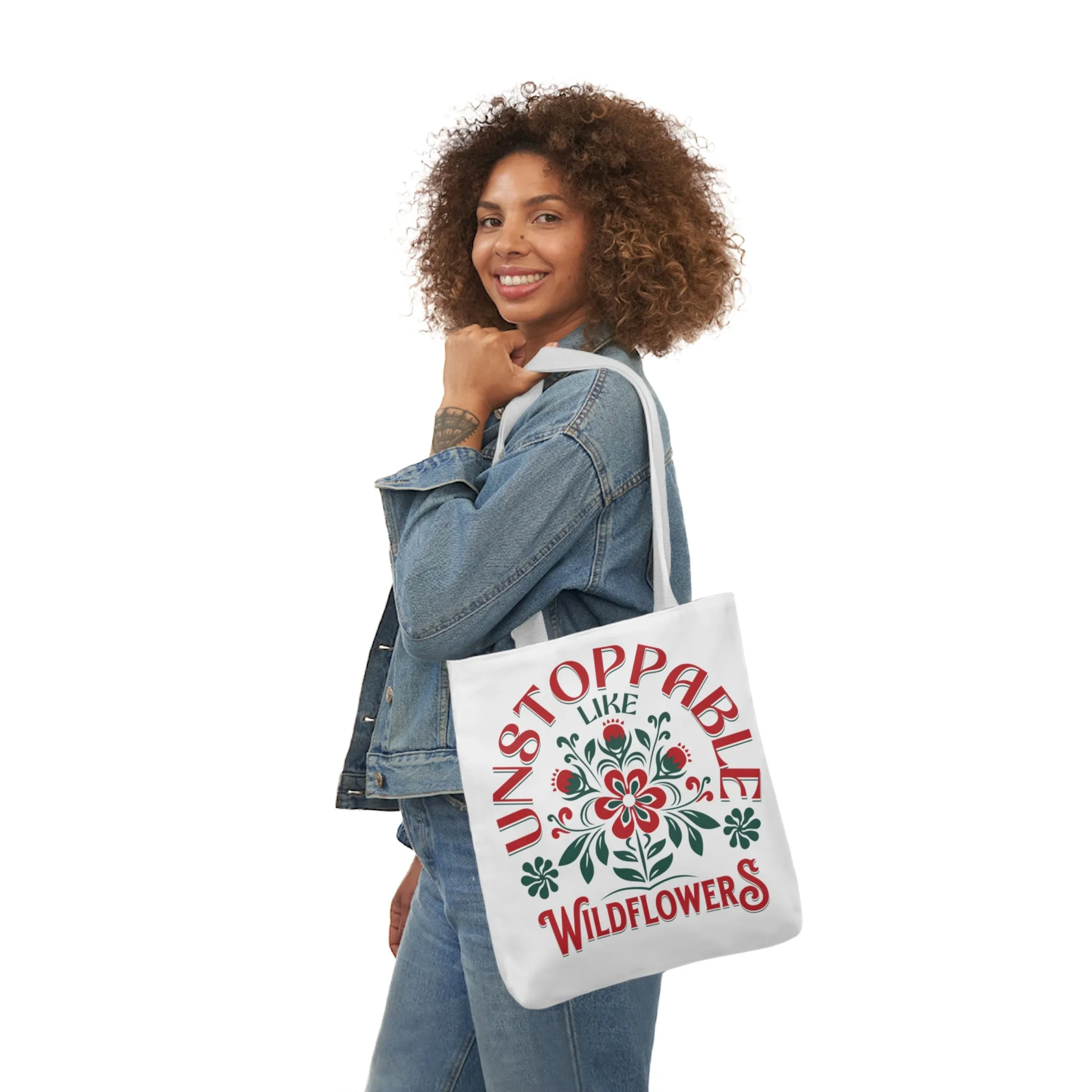 Unstoppable Wildflowers Canvas Tote Bag with Colorful Straps