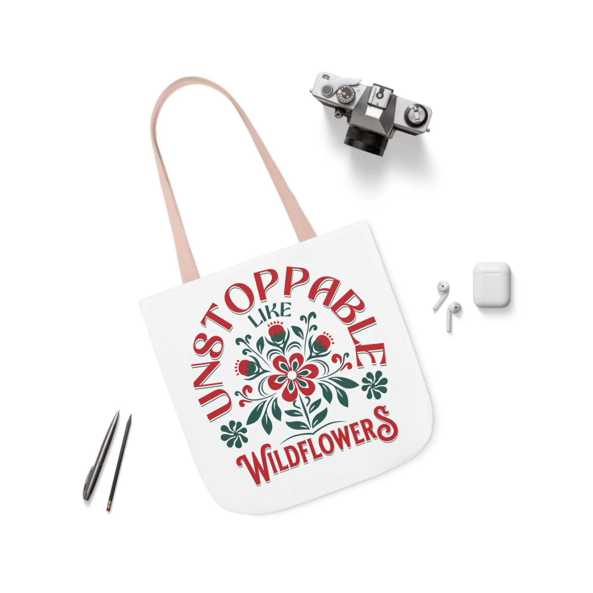 Unstoppable Wildflowers Canvas Tote Bag with Colorful Straps