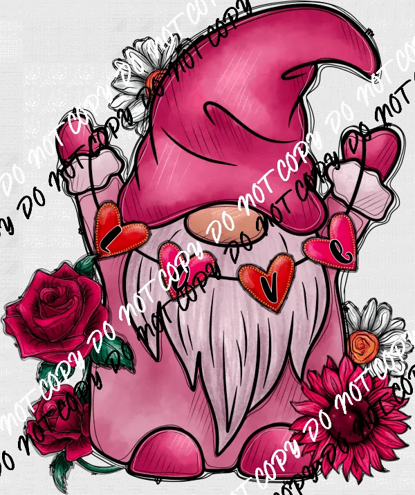Valentine’s Day Love Gnome with Love Hearts DTF Transfer